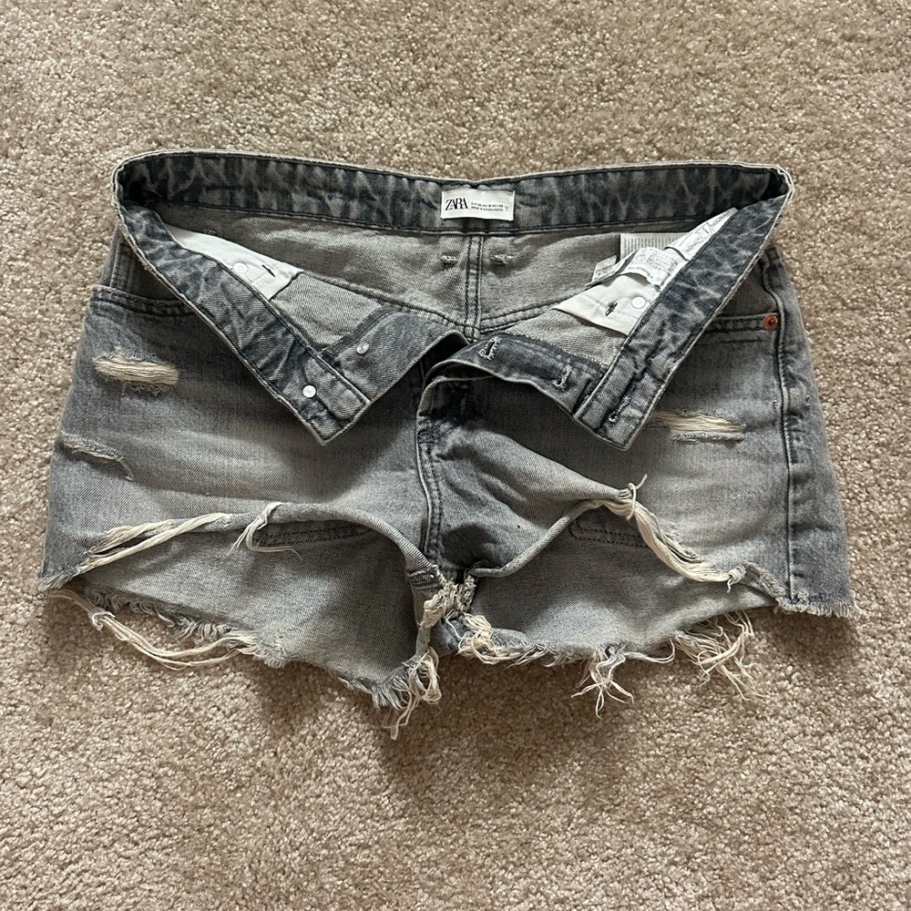 Zara Distressed Gray Denim Shorts